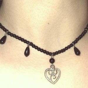 Women's Black Choker Necklace With Heart